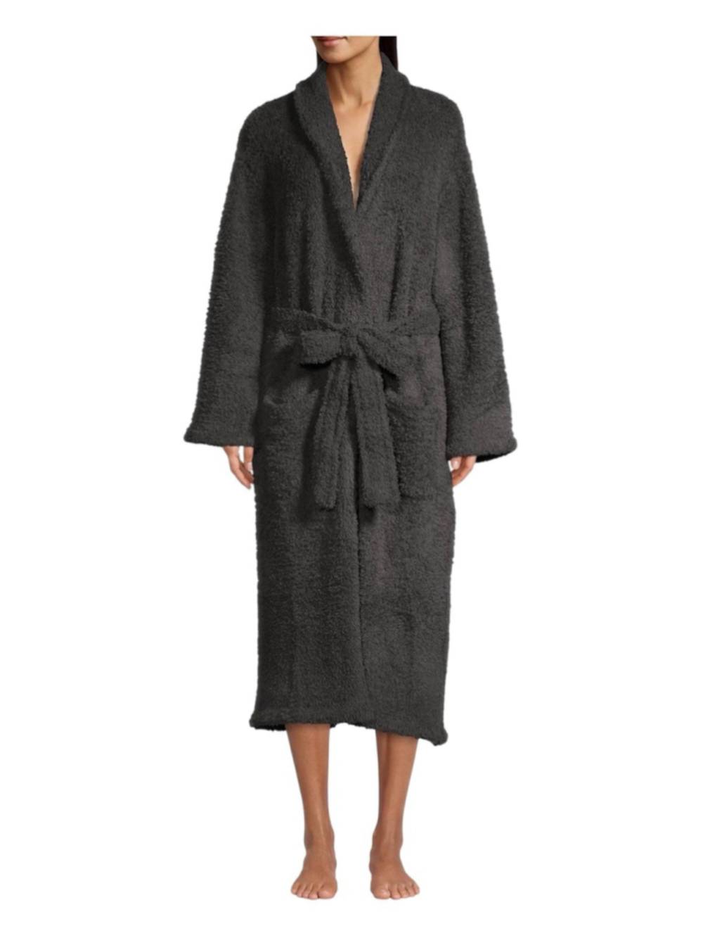 Barefoot Dreams CozyChic Robe Size 2 medium Gray Unisex Polyester Tie Pockets